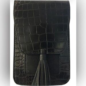 NWT K Carroll Black Crocodile Embossed Leather Crossbody Bag with Tassel- RFID